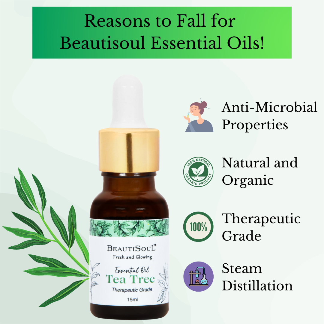 Beautisoul Tea Tree Essential Oil for Acne, Dandruff, and Aromatherapy - 15 ml